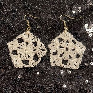 Delicate Silver and White Crochet Earrings